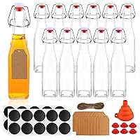 12 Pack 12oz Swing Top Glass Bottles, 375ML Square Bottles with Airtight Stoppers for Kombucha, Kefir, Vanilla Extract, Beer(Bonus Gaskets, Labels and Funnel)