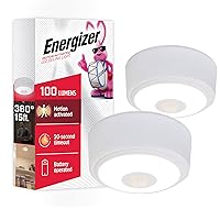 Energizer Motion Activated LED Ceiling Light, 2 Pack, Battery Operated, 100 Lumens, Wireless, Ceiling Light No Electricity, Ideal for Laundry Room, Shed, Basement and More, 58347