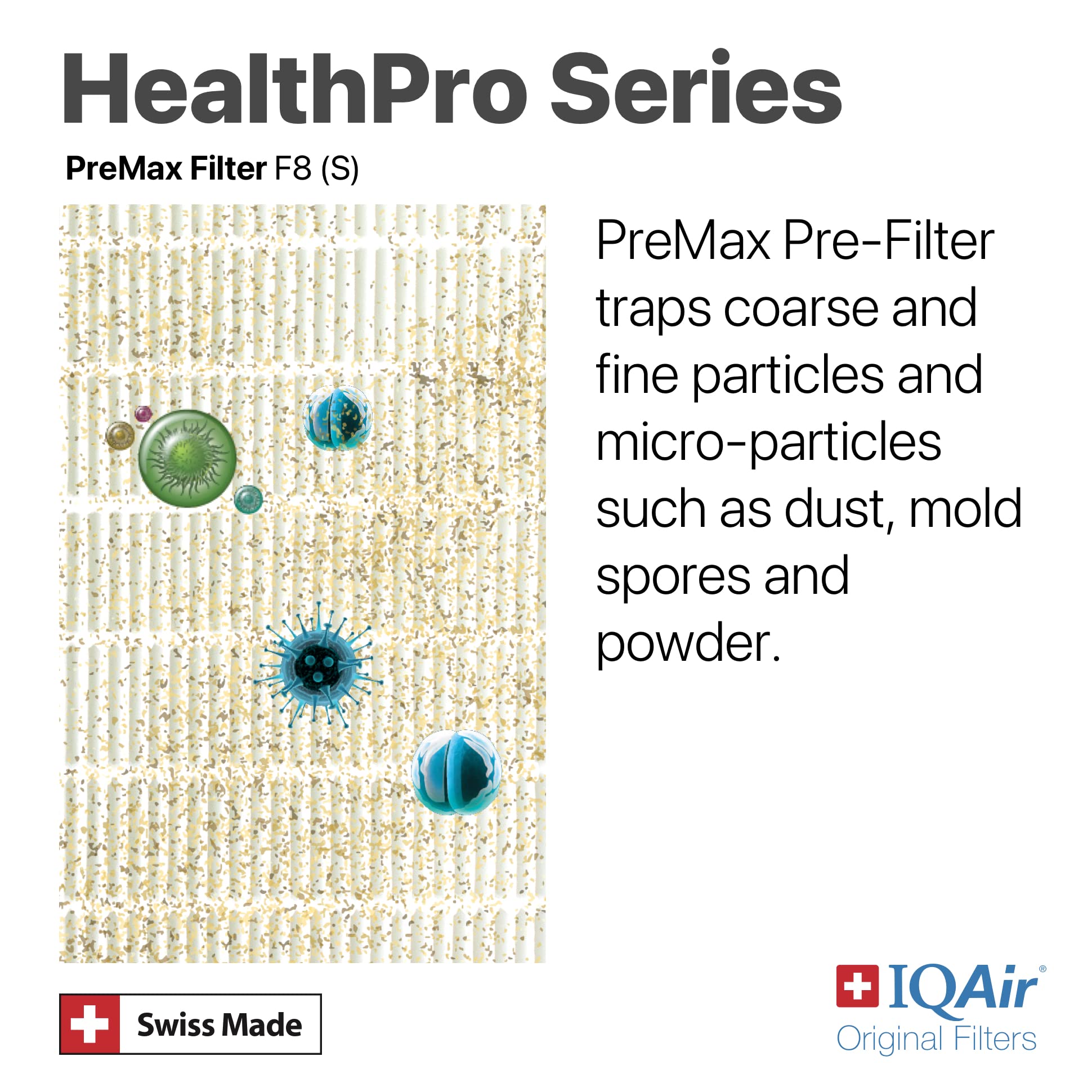 IQAir PreMax Prefilter - Genuine Replacement Air Filter For IQAir HealthPro Series - Controls Coarse and Fine Particles - Dust, Mold Spores, and Powder - Swiss Made Filters For Air Purifiers