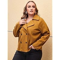OVEXA Women's Large Size Fashion Casual Winte Plus Lapel Collar Raglan Sleeve Double Breasted Overcoat Leisure Comfortable Fashion Special Novelty (Color : Mustard Yellow, Size : XX-Large)