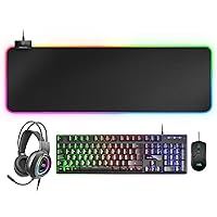 MCPEXES, Combo H-Mech Keyboard, Mouse, RGB Headset and XXL RGB Mouse Pad, Spanish