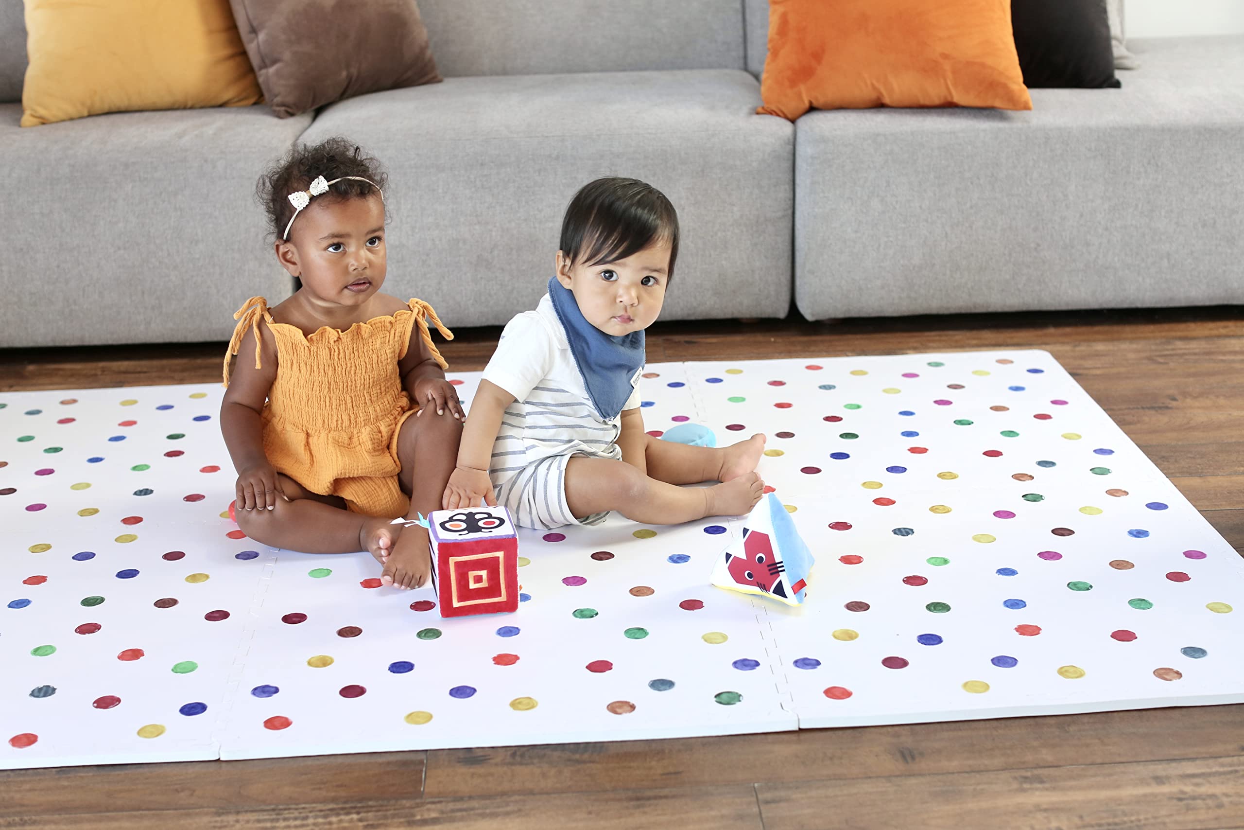 Yay Mats Stylish Extra Large Baby Play Mat. Soft, Thick, Non-Toxic Foam Covers 6 ft x 4 ft. Expandable Tiles with Edges Infants and Kids Playmat Tummy Time Mat (Cassia Polka Dot)