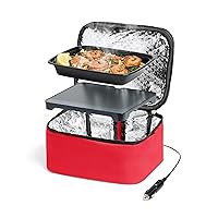 HOTLOGIC Mini XP Portable Electric Lunch Box Food Heater - Expandable Food Warmer Tote and Heated Lunchbox for Adults Work/Car/Home - Easily Cook, Reheat, and Keep Your Food Warm - RED - 120V