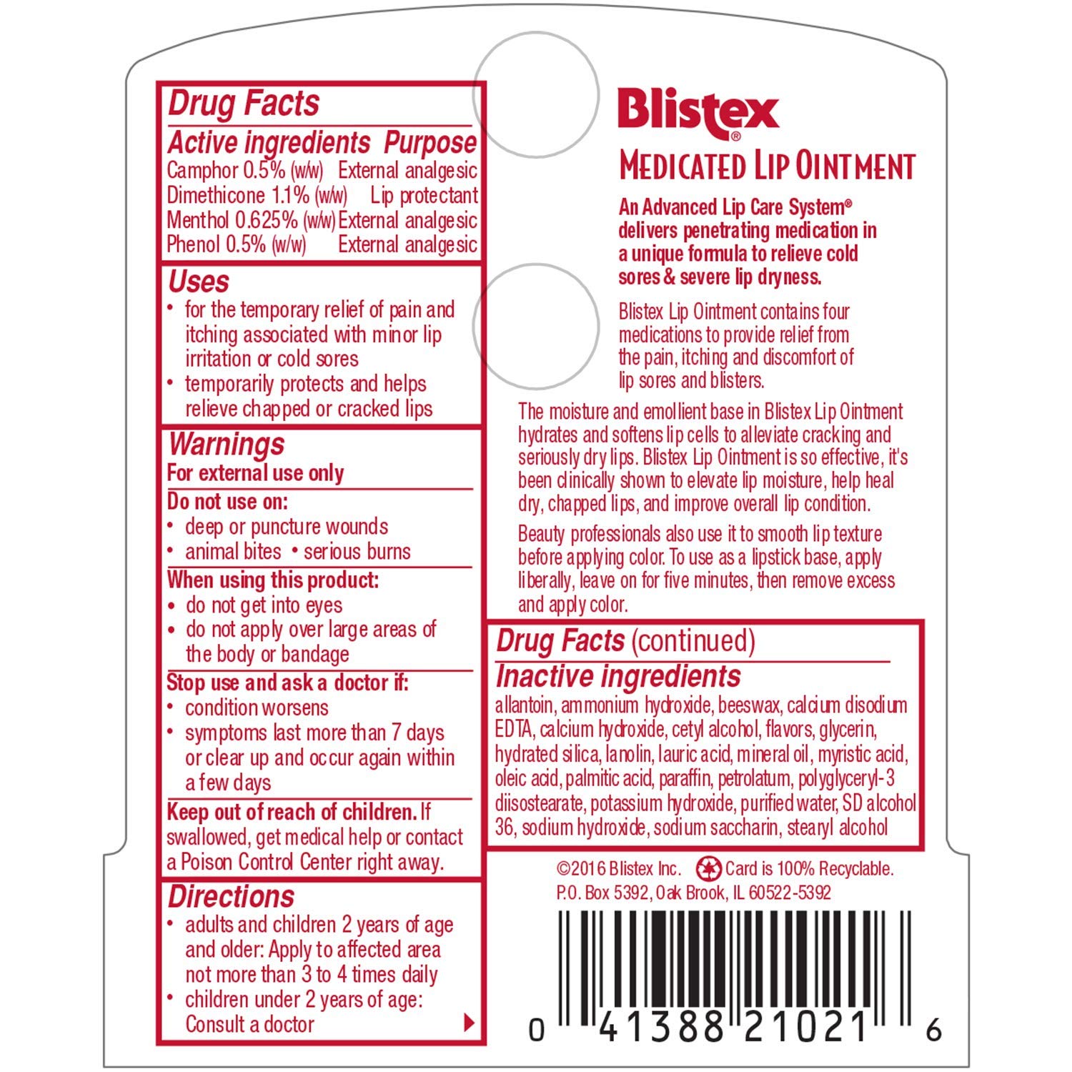 Blistex Medicated Lip Ointment for Dryness and Cold Sores, 0.21oz - PACK OF 2