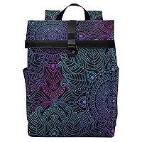ALAZA Art Arabesque Mandala Boho Ethnic Bohemian Large Laptop Backpack Purse for Women Men Waterproof Anti Theft Roll Top Backpack, 13-17.3 inch