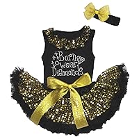 Petitebella Born to Wear Diamond Black Shirt Black Gold Sequins Baby Skirt 3-12m