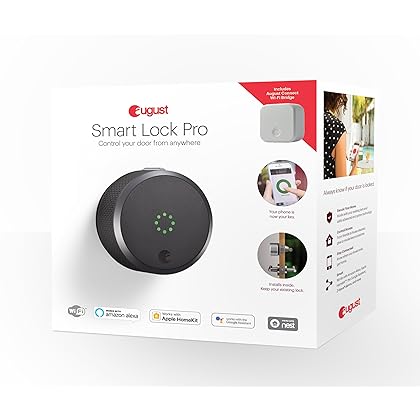 August Home Smart Lock Pro + Connect Hub - Wi-Fi Smart Lock for Keyless Entry - Works with Alexa, Google Assistant, and more – Dark Gray