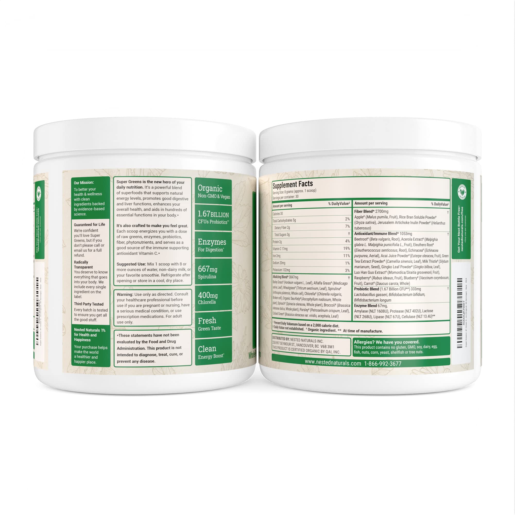 Super Greens #1 Green Superfood Powder | 100% USDA Organic Non-GMO Vegan Supplement | 20+ Whole Foods (Spirulina, Wheat Grass, Barley), Probiotics, Fiber & Enzymes (Original, 30 Servings) (Original)