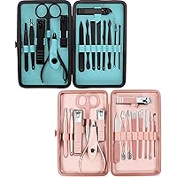 Utopia Care 15 Pieces Manicure Sets - Premium Stainless Steel Grooming Kits - Professional Manicure and Pedicure Kit - Facial, Cuticle and Nail Care Tools with Luxurious Travel Case (Black and Pink)