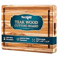 Yes4All Durable Teak Cutting Boards for Kitchen, [24''Lx18''Wx1.5”Thick] Extra Large Edge Grain Cutting Board, Pre Oiled Teak Wood Cutting Board, Thick Chopping Board w/Juice Grooves, Easy Grip Handle