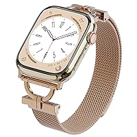 Narrow Mesh Loop Compatible with Apple Watch Band 42mm 44mm 45mm 38mm 40mm 41mm, Slim Stainless Steel Magnetic Clasp Strap for iWatch SE & Series 9 8 7 6 5 4 3 2 1, Women Girls