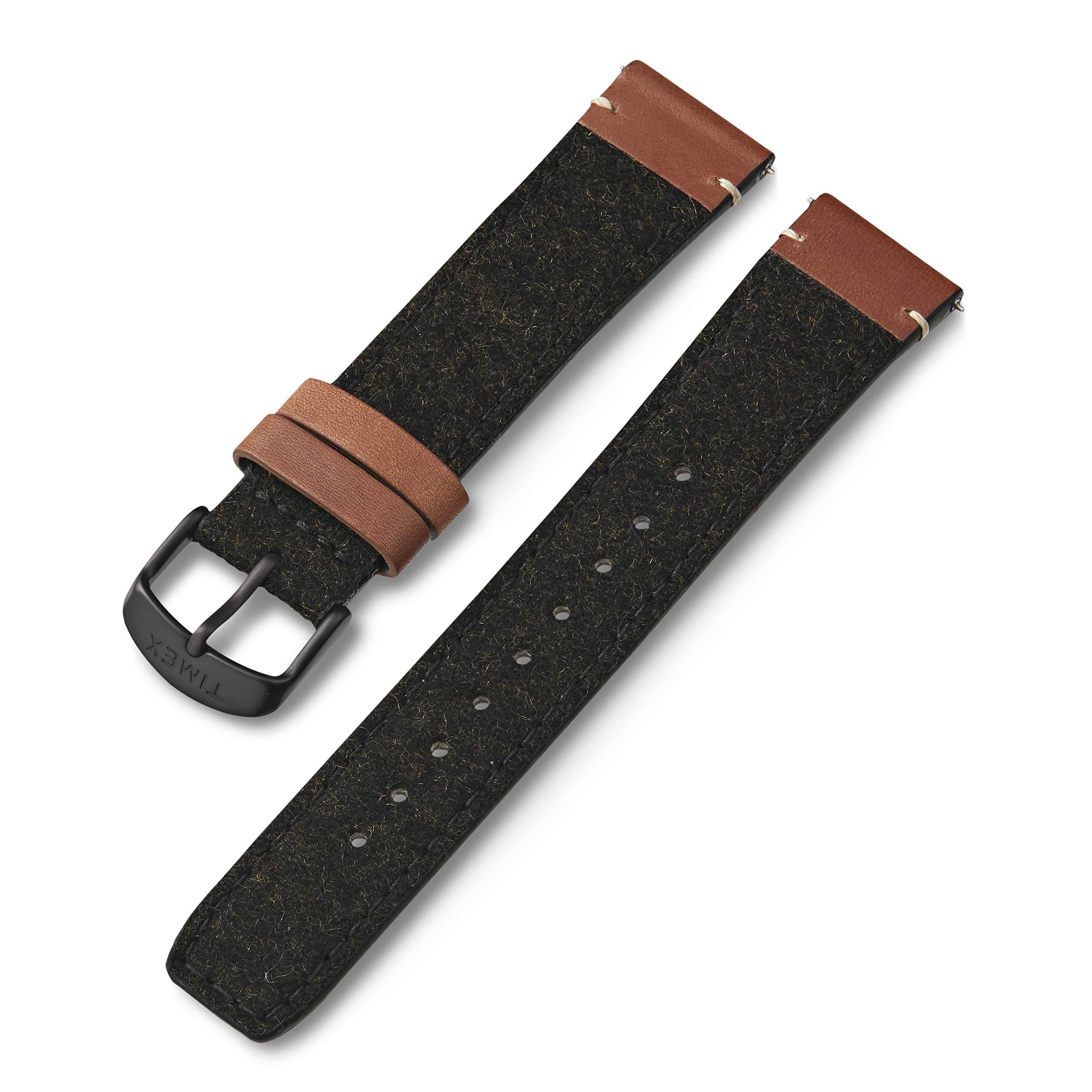 Timex 20mm Fabric & Genuine Leather Strap – Tan & Brown with Silver-Tone Buckle