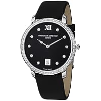 Frederique Constant Women's FC-220B4SD36 Slim Line Black Satin on Leather Strap Watch