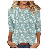 Workout Shirts Women Womens Tops Dressy Casual Women's Casual Shirts Womens Long Sleeve Shirt Cotton Summer Tops for Women 2024 Boat Neck 3/4 Sleeve Tops for Women Spring Turquoise 5XL