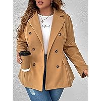 OVEXA Women's Large Size Fashion Casual Winte Plus Double Breasted Overcoat Leisure Comfortable Fashion Special Novelty (Color : Camel, Size : 3X-Large)