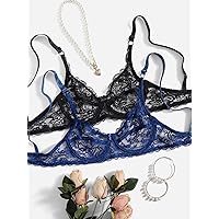 Lingerie for Women 2pack Floral Lace Underwire Bra Sleep & Lounge (Color : Multicolor, Size : Large)