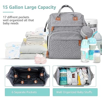 DERSTUEWE Diaper Bag Backpack，Baby Diaper Bags, Baby Shower Gifts, Multifunctional diaper backpack Large Capacity, (Heather Grey)