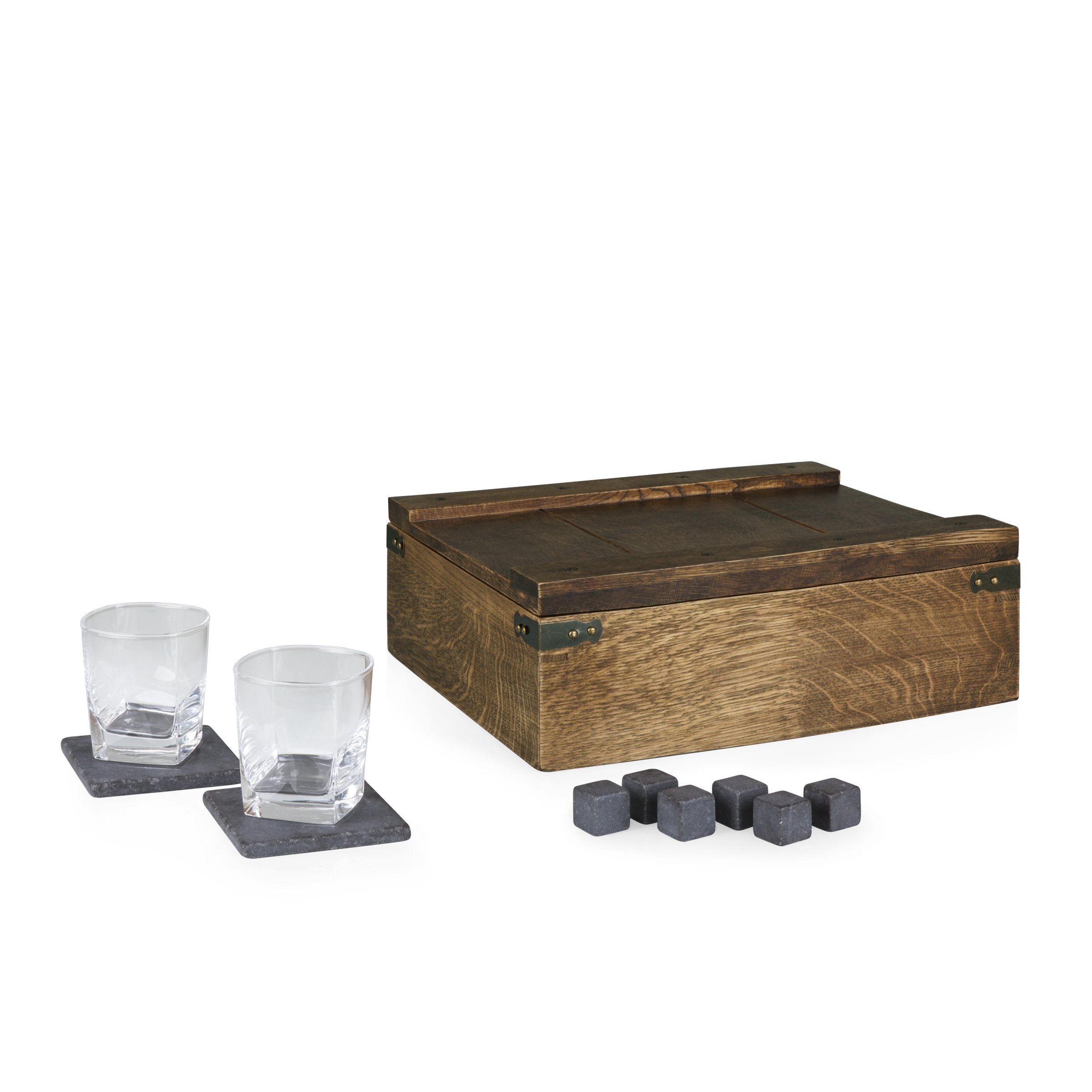 LEGACY - a Picnic Time brand - Whiskey Box Gift Set, Whiskey Glasses Set of 2, Whiskey Stones Gift Set, (Oak Wood)