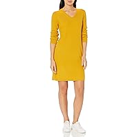Amazon Essentials Women's Soft Ribbed Long-Sleeve V-Neck Knee Length Classic-Fit Sweater Dress