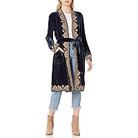 For Love and Liberty Women's Velvet Duster with Embroidery, Sapphire Blue, X-Small