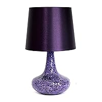Simple Designs LT3039-PRP 14.17” Contemporary Mosaic Tiled Glass Genie Standard Table Lamp with Matching Fabric Shade for Home Décor, Bedroom, Living Room, Foyer, Office, Purple