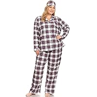 white mark Women's Printed Flannel Pajama Set with Eye Mask