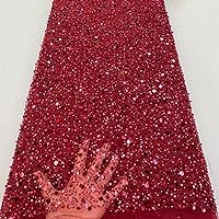 Sparkling Burgundy Bridal Dress Lace Fabric by The Yard Sequined Beaded Lace Fabric for Evening Gown,Dress