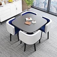 Office Table and Chair Set Business Coffee Table, Dining Table and Chair Set, Small Conference Room Table, Coffee Kitchen Living Room Milk Tea Shop Fast-Food Shop Western (Color : White+Blue)