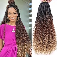 COOKOO 8 Packs Goddess Box Braids Crochet Hair With Curly Ends 18 Inch Goddess Crochet Hair Pre Looped Synthetic Bohemian Hippie Ombre Knotless Braiding Hair for Black Women 53#
