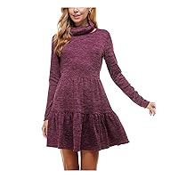 Bebop Womens Burgundy Ruffled with Scarf Heather Long Sleeve Crew Neck Short Fit + Flare Dress Juniors XL
