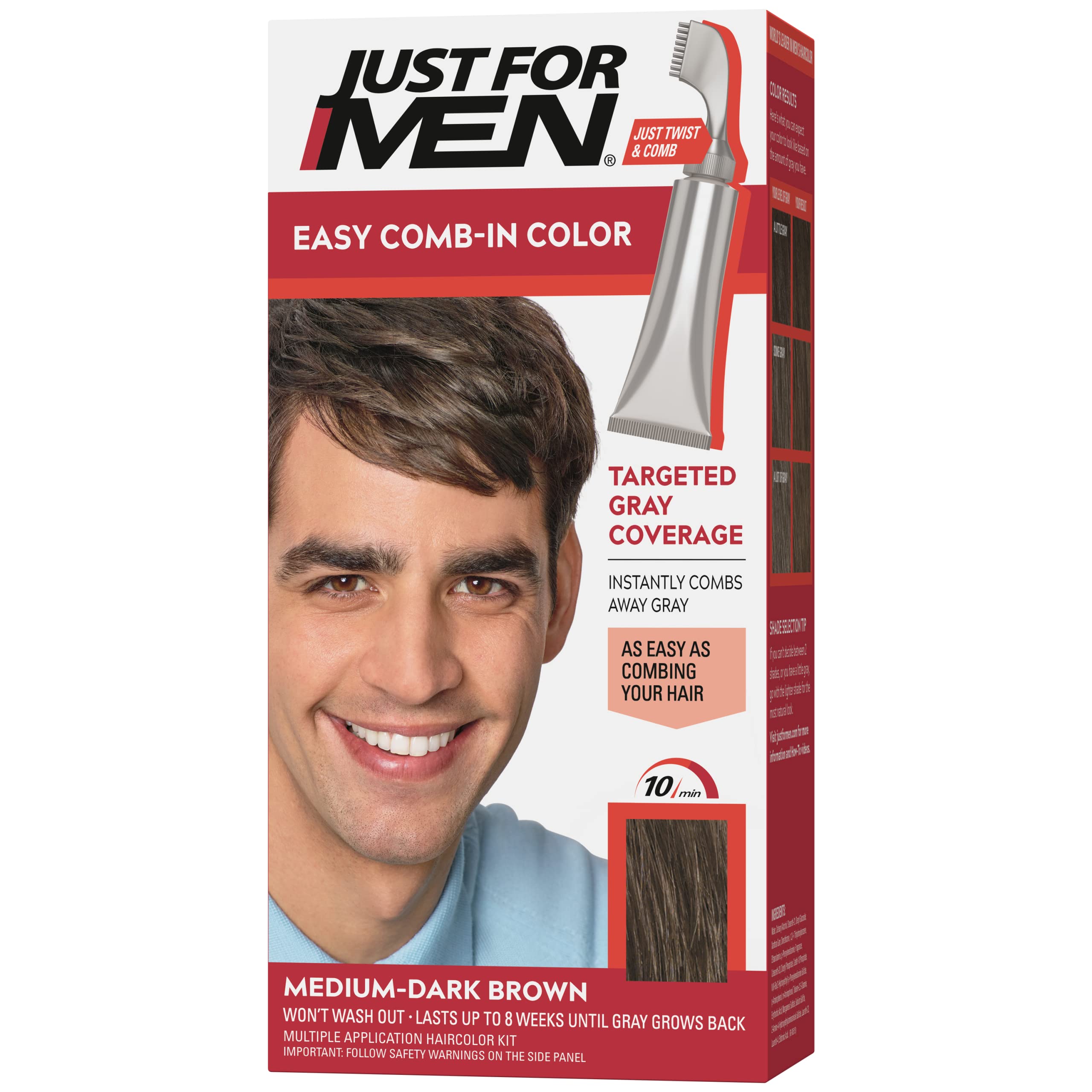 Just For Men Easy Comb-In Color Mens Hair Dye, Easy No Mix Application with Comb Applicator - Medium-Dark Brown, A-40, Pack of 1