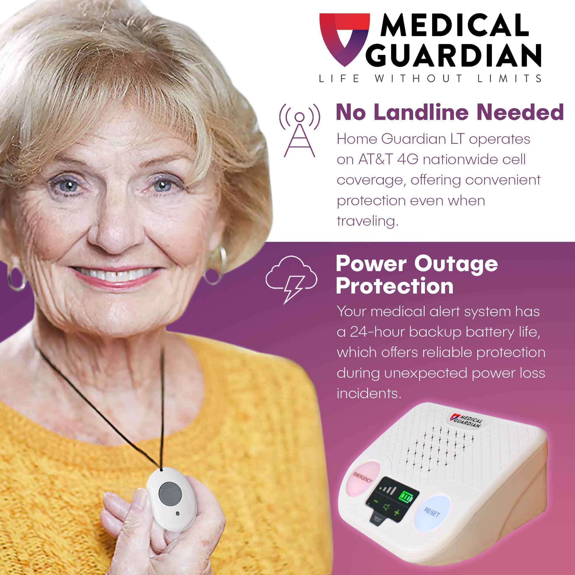 Medical Guardian at-Home Medical Emergency Alert System with Cellular Coverage - CALL TO ACTIVATE - 24/7 Monitoring Medical Alert Necklace for Seniors - Comprehensive Elderly Monitoring (1 Month Free)