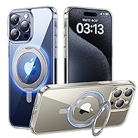 TAURI 360°Rotatable Magnetic Ring for iPhone 15 Pro Case Clear, [Designed for Magsafe] with Stand & Ring Holder, [Not Yellowing] Shockproof Slim Phone Case for iPhone 15 Pro, 6.1