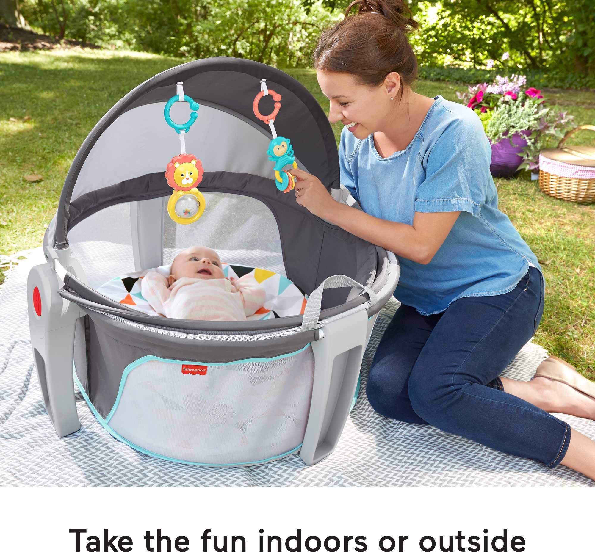 Fisher-Price Portable Bassinet and Play Space On-the-Go Baby Dome with Developmental Toys and Canopy, Windmill