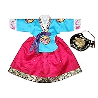 Girl Baby Hanbok First Birthday Party Celebration Korean Traditional Clothing Aqua Hot Pink Embroidery 1-10 Years EW501