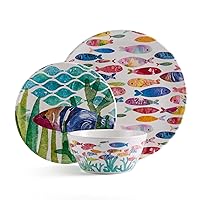 Fitz & Floyd Fitz and Floyd One Fish Two Fish Melamine Outdoor 12 Piece Dinnerware Set, Service for 4, Multicolor