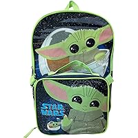 Fast Forward Star Wars The Mandalorian Baby Yoda 15 Inch Kids Backpack With Removable Lunch Box (Grey-Navy-Green)