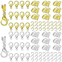 500pcs Fold Over Cord Ends Kit for Jewelry Making,100pcs Lobster Claw Clasps 200pcs Open Jump Rings 200pcs Cord Clamp Ends Crimp for Leather Ribbon DIY Bracelets Necklaces(Gold,Silver)