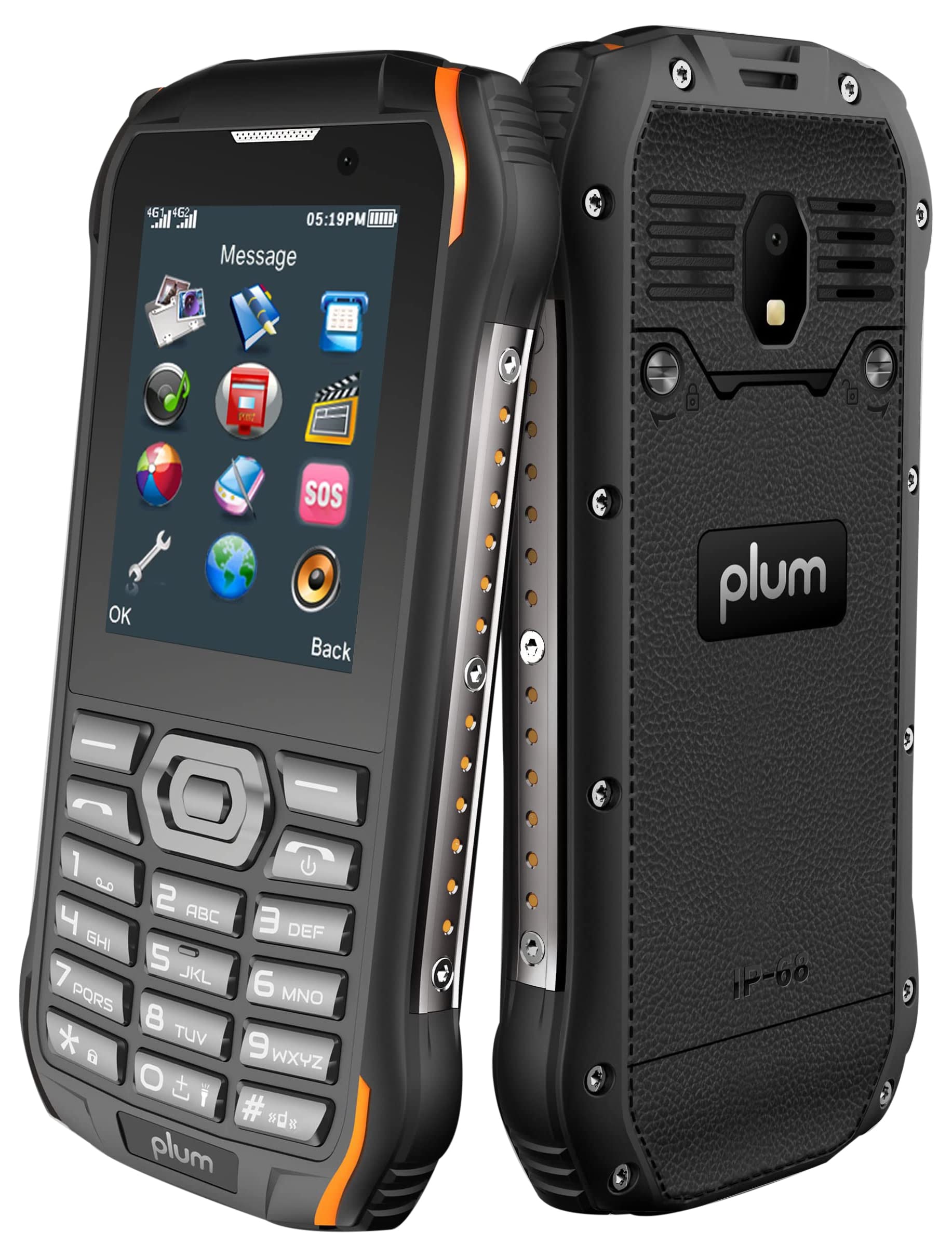 Plum RAM 10 Unlocked 4G Volte 2022 Rugged Phone ATT Tmobile Consumer Cellular - Blk/Orange