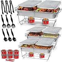 Full Size 33-Pcs Disposable Chaffing Buffet with-Covers, Utensils, 6Hr Fuel Cans – Premium Chafing Dish Set for Events, Parties, Catering