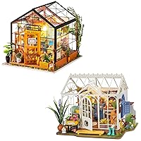 Rolife DIY Miniature Dollhouse Kits, Tiny House for Adults to Build, Mini House Making Kit (Cathy's Greenhouse + Dreamy Garden House)