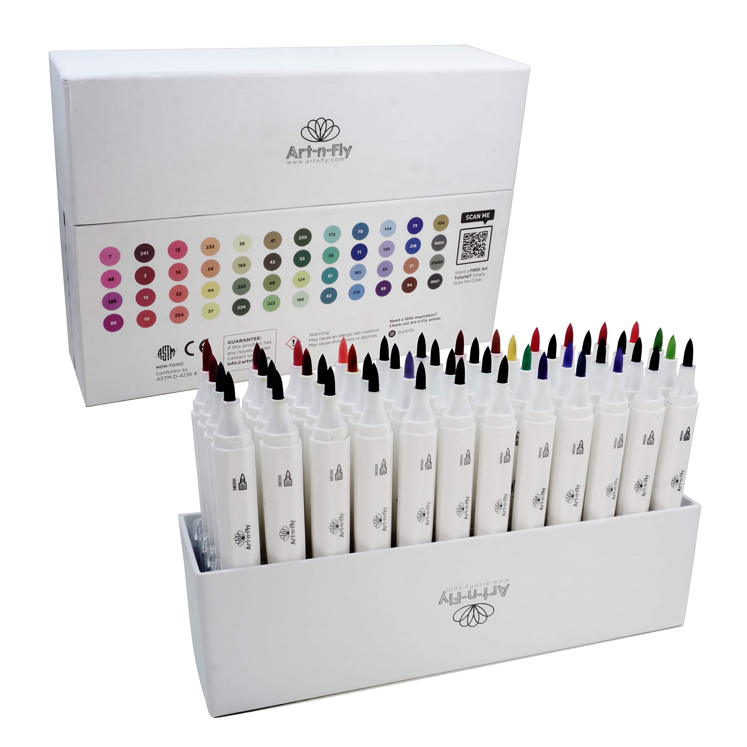 Art-n-Fly Dual Tip Brush Pens Set - 25 Adult Colored Markers for