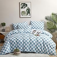 Houseri Plaid Blue and White Comforter Set Queen Light Blue Checkerboard Bedding Comforters Sets Queen Size Teen Boys Girls Baby Blue Grid Modern Aqua Blue Buffalo Checkered Comforter Queen Water Blue
