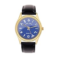 THE MASONIC COLLECTION - Men's G407 Gold & Blue Wrist Watch - Quartz Movement with Compass - Leather Band - A Perfect Masonic Gift for Men