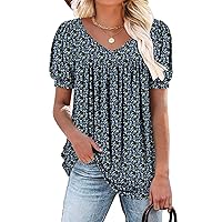 ROSELINLIN Womens Ruffle Sleeve Summer Tunic Tops V Neck Loose Fit Short Sleeve T Shirts