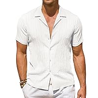 Linen Shirts for Men Short Sleeve Mens Linen Shirt Textured Button Down Shirt Men Hawaiian Shirt for Men Beach