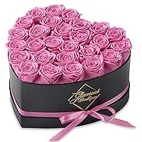 27-Piece Forever Flowers Heart Shape Box - Preserved Roses, Immortal Roses That Last A Year - Eternal Rose Preserved Flowers for Delivery Prime Mothers Day & Valentines Day - Pink