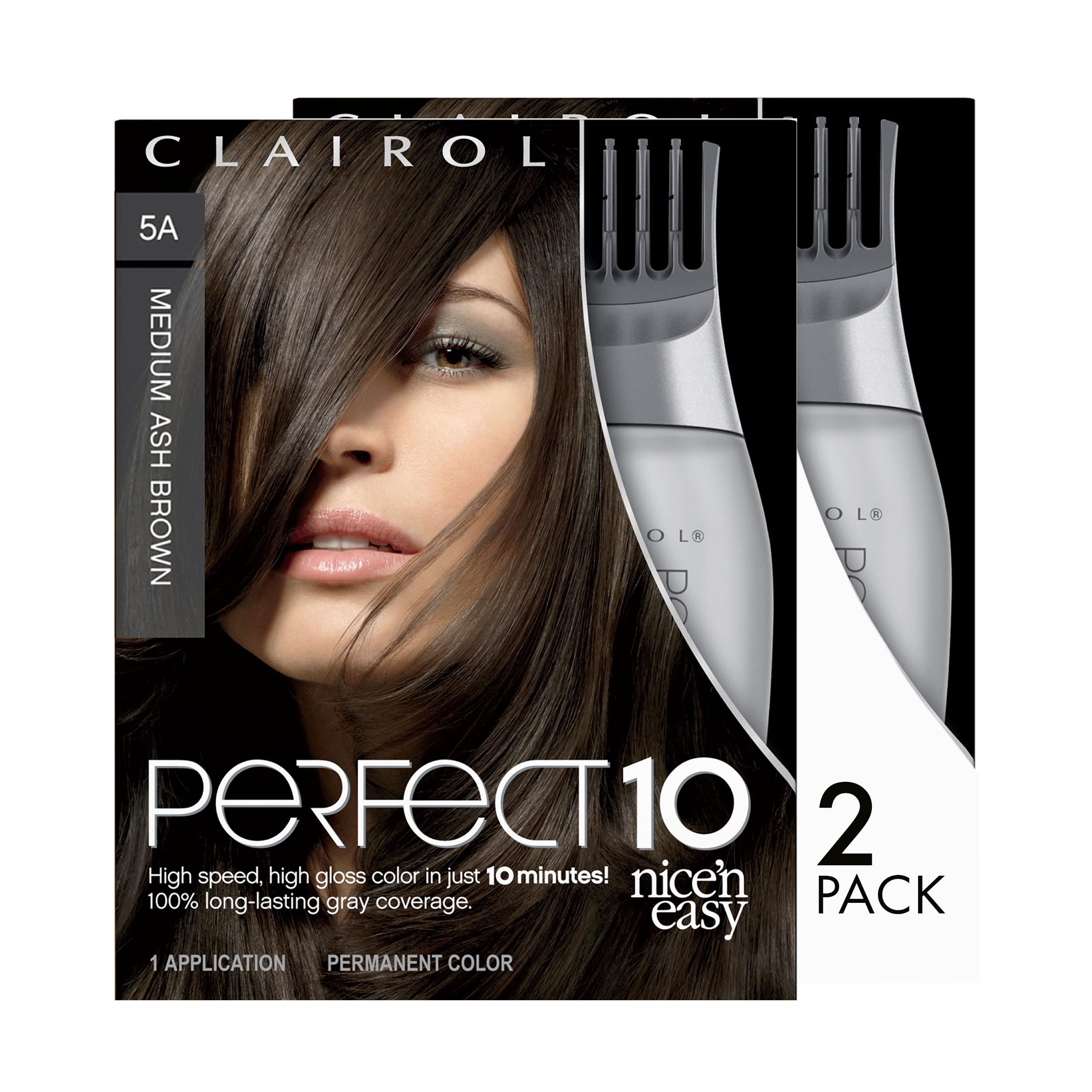 Clairol Nice'n Easy Perfect 10 Permanent Hair Dye, 5A Medium Ash Brown Hair Color, Pack of 2