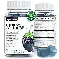 Collagen Gummies - 60 Count - Enhanced Bone, Skin, Nail and Hair Growth - Non-GMO, Gluten-Free - Biotin & Keratin Dietary Supplement - No Sugar
