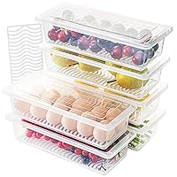 SOUJOY 6 Pack Produce Saver Container, 1.5L Food Storage Containers for Fridge with Lid, Stackable Fruits Storage Keeper with Removable Drain Plate for Vegetables, Meat, Fish Fresh and Dry